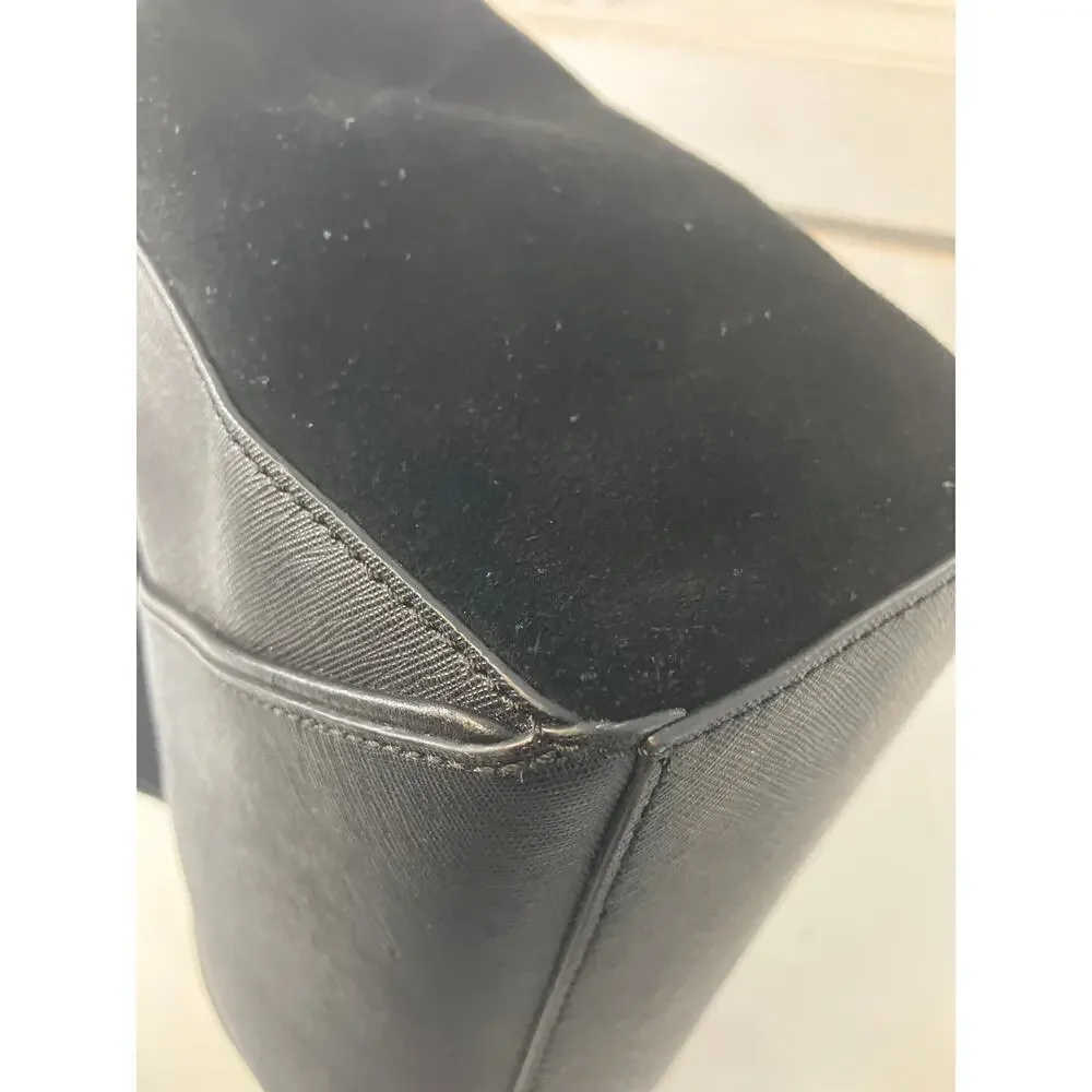 KATE SPADE MEDIUM BLACK SAFFIANO LEATHER AND VELVET HANDBAG